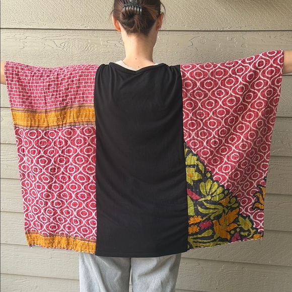 Johnny Cash Upcycled Kantha Tunic Top Shirt OS Handmade Boho - Picture 3 of 5
